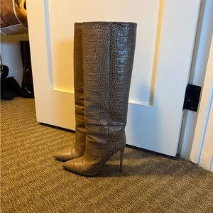 Paris Texas Taupe Croc-Embossed Stiletto Boots 85